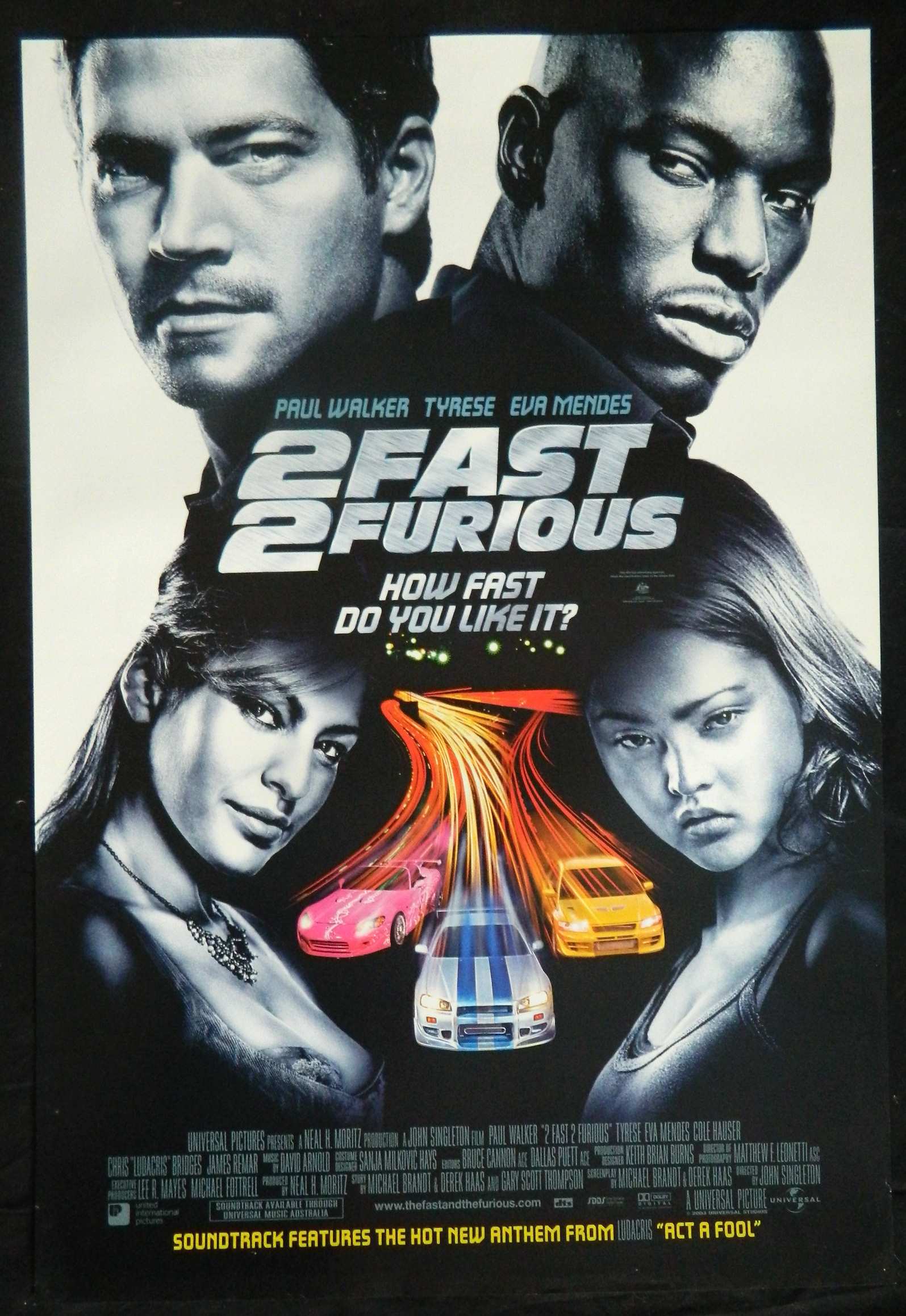 2 FAST 2 FURIOUS (2003)— Original Australian one sheet movie poster.