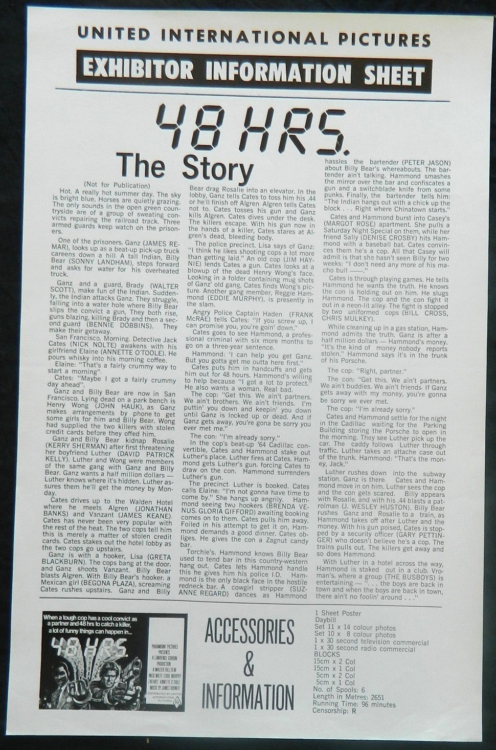 48 HRS (1982)— Original Australian Press Sheet