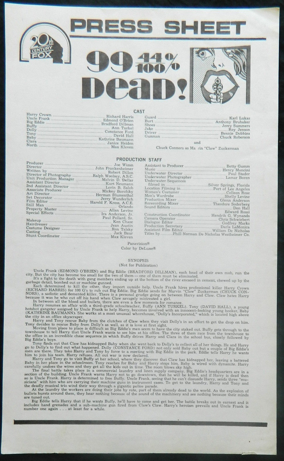 99 and 44/100% DEAD (1974)— Original Australian Press Sheet