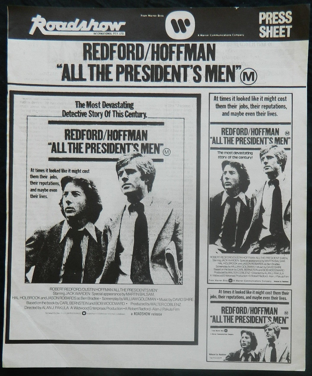 ALL THE PRESIDENTS MEN (1974)— Original Australian Press Sheet