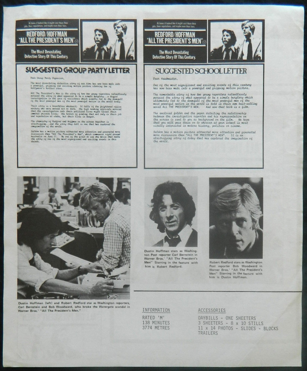 ALL THE PRESIDENTS MEN (1974)— Original Australian Press Sheet