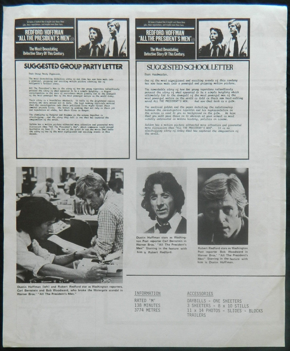 ALL THE PRESIDENTS MEN (1974)— Original Australian Press Sheet