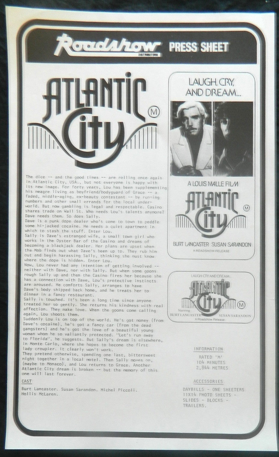 ATLANTIC CITY (1980)— Original Australian Press Sheet