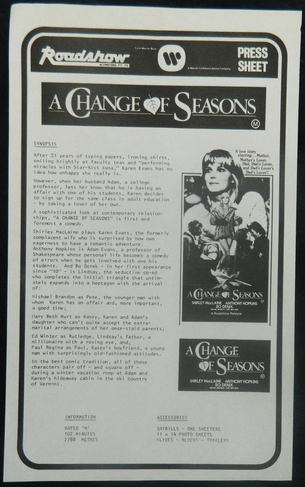 A CHANGE OF SEASONS — Original Australian Press Sheet