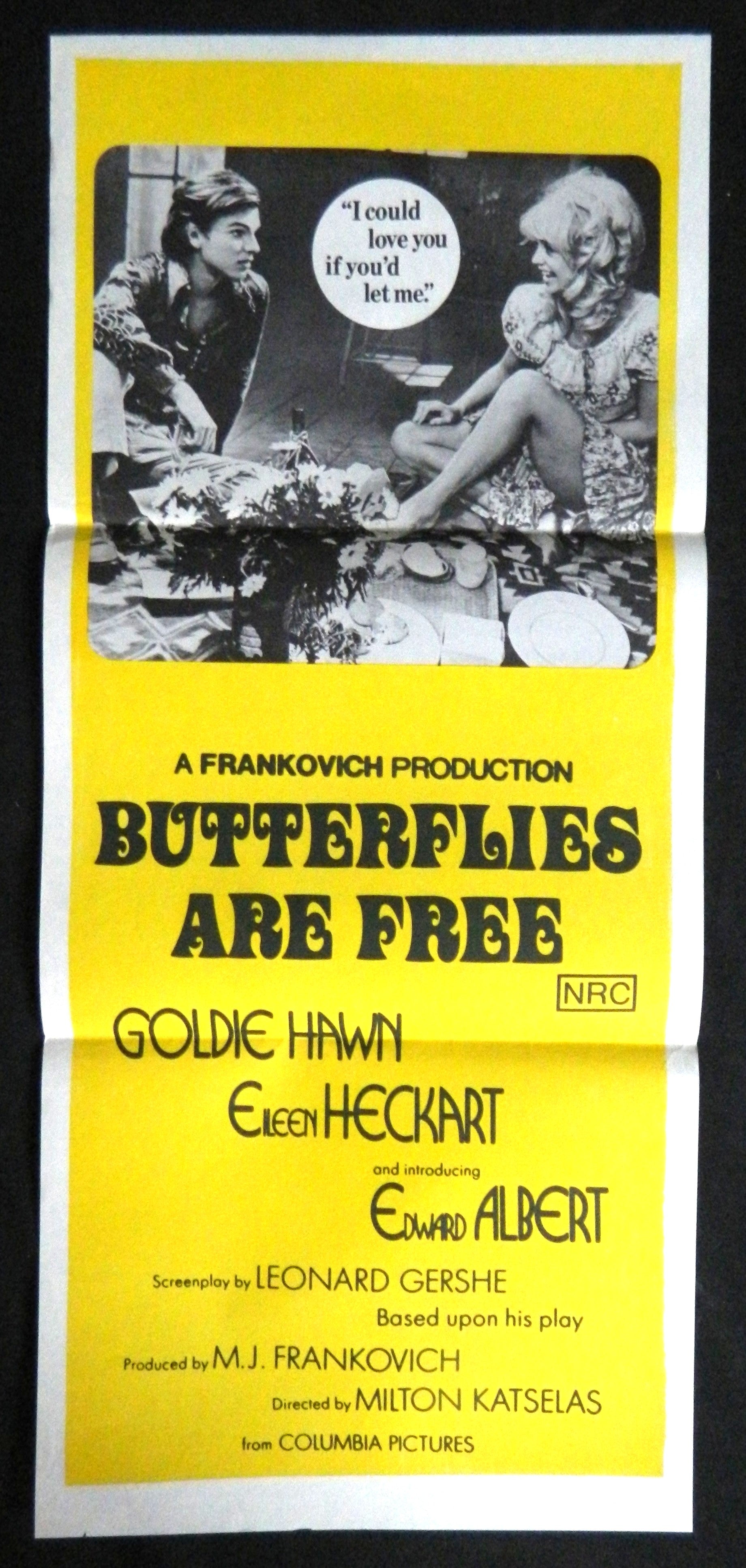 BUTTERFLIES ARE FREE (1972)— Original Australian daybill movie poster.
