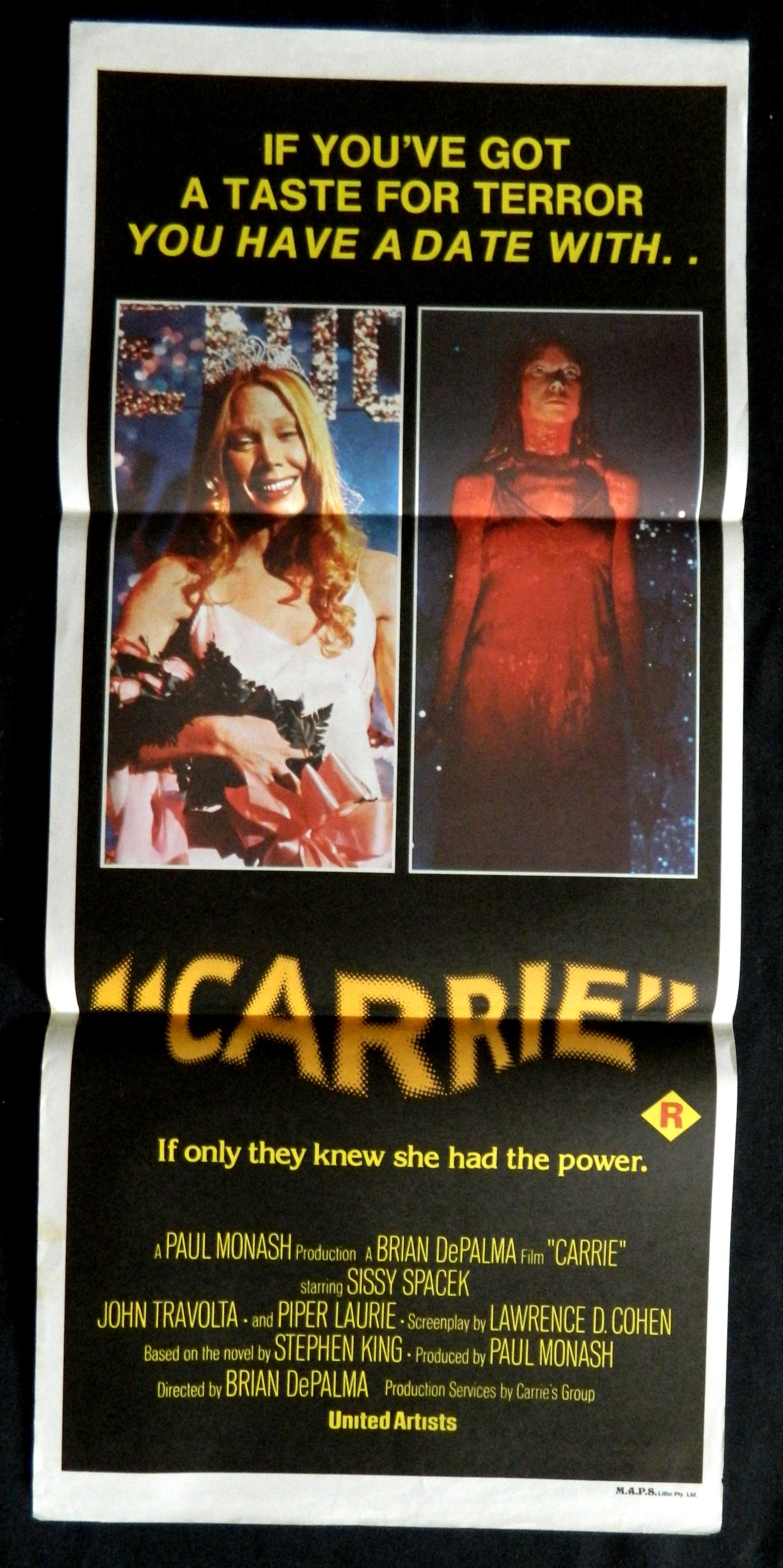 CARRIE (1976)— Original Australian daybill movie poster.