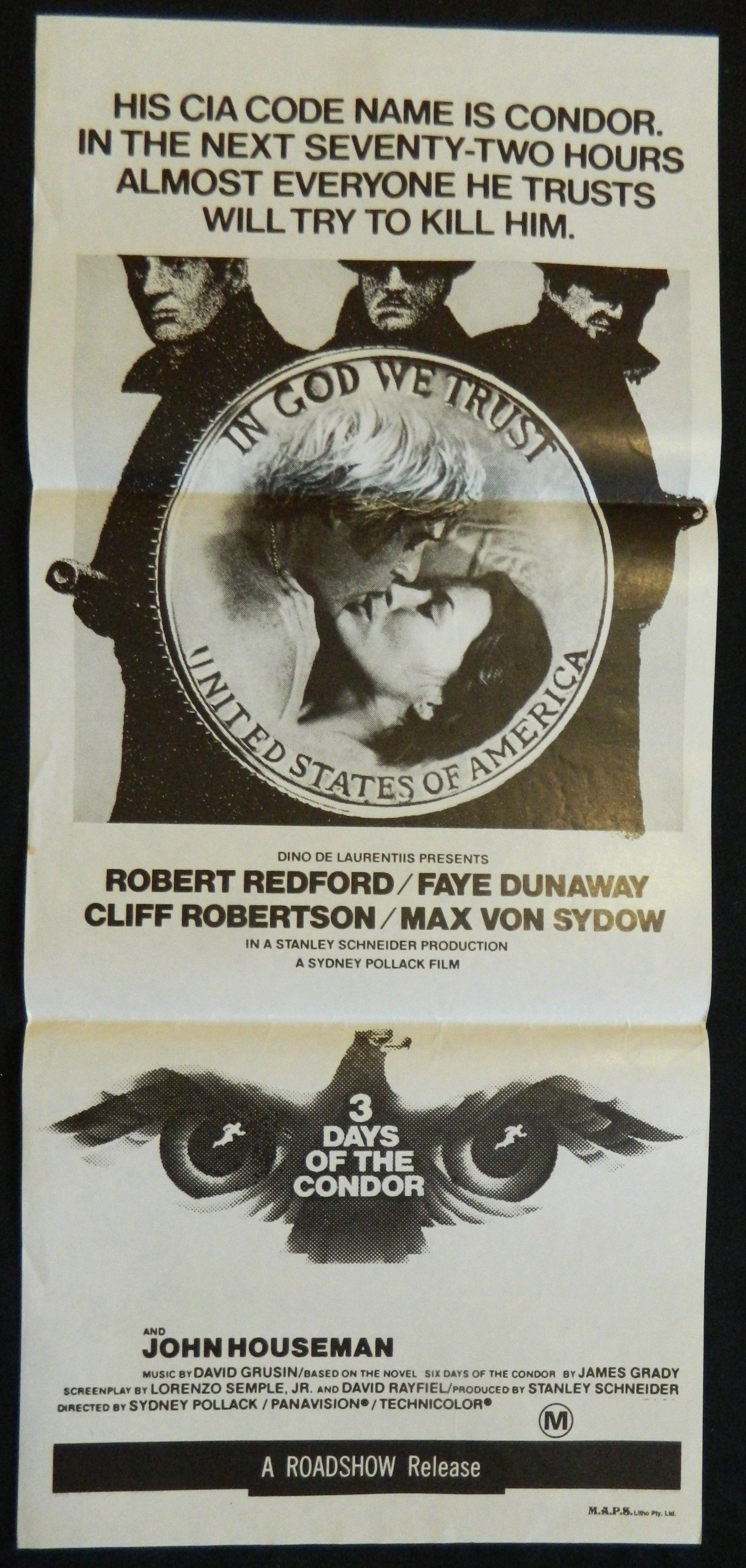 3 DAYS OF THE CONDOR (1975)— Original Australian daybill movie poster.