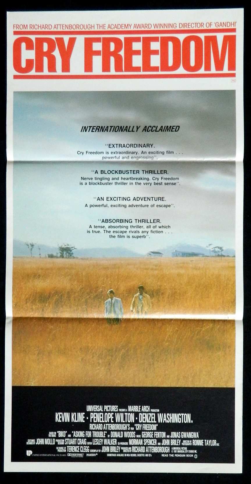 CRY FREEDOM (1987)— Original Australian daybill movie poster.