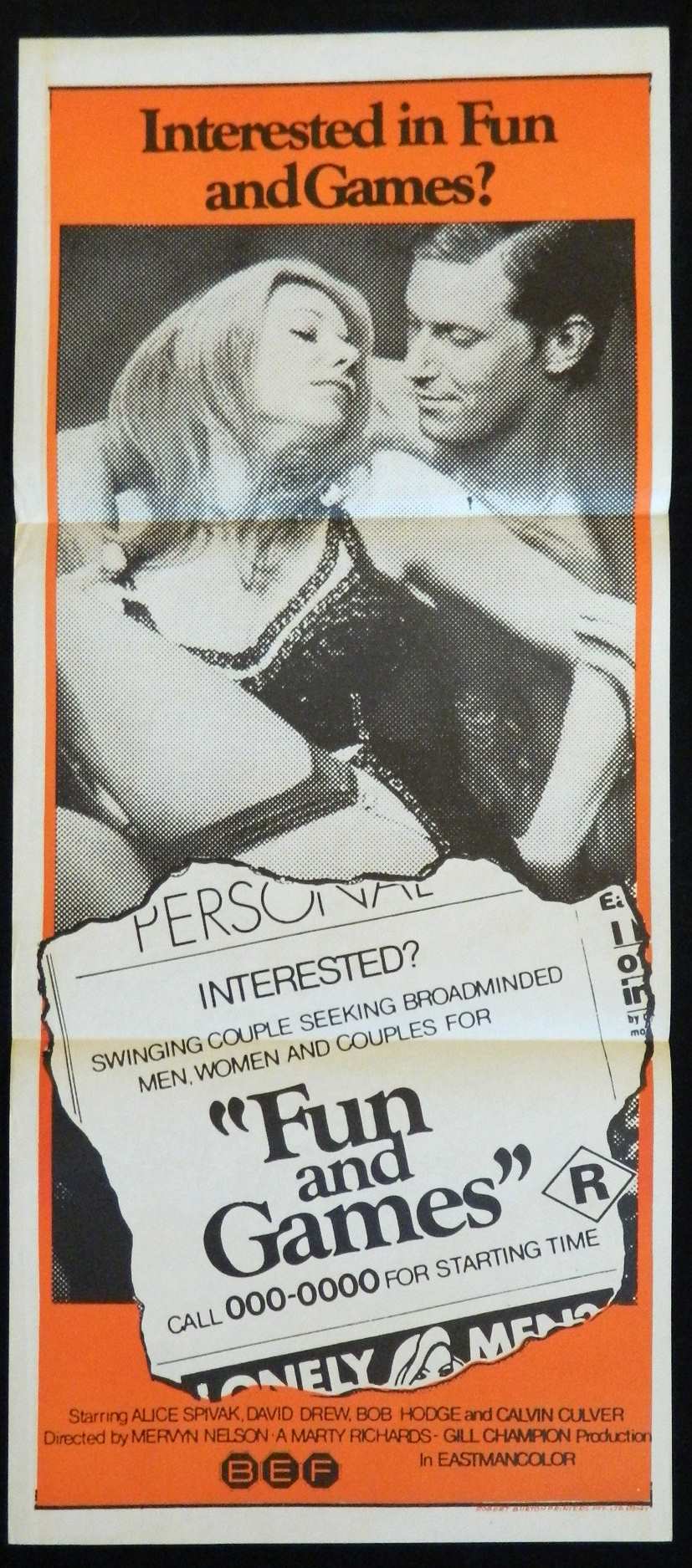 FUN AND GAMES (1973)— Original Australian daybill movie poster.