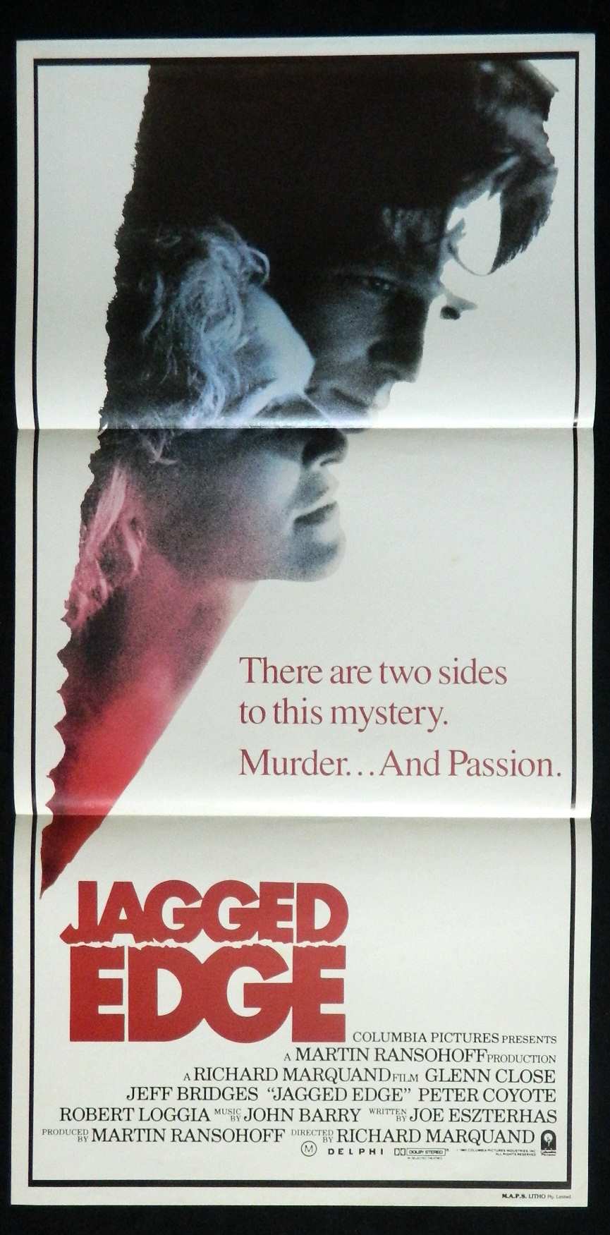 JAGGED EDGE (1985) — Original Australian daybill movie poster