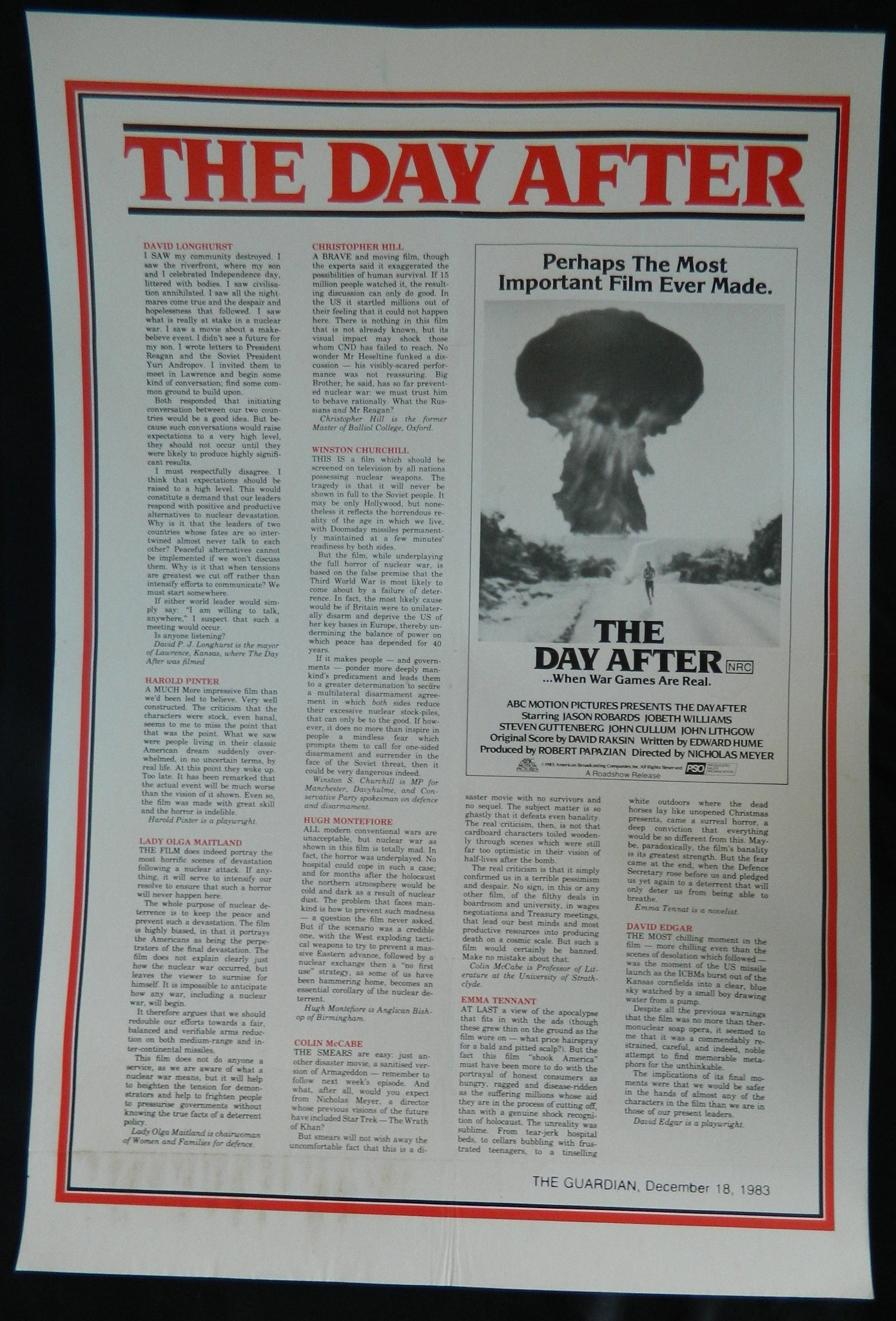 THE DAY AFTER  (1983)— Original Australian one sheet movie poster.