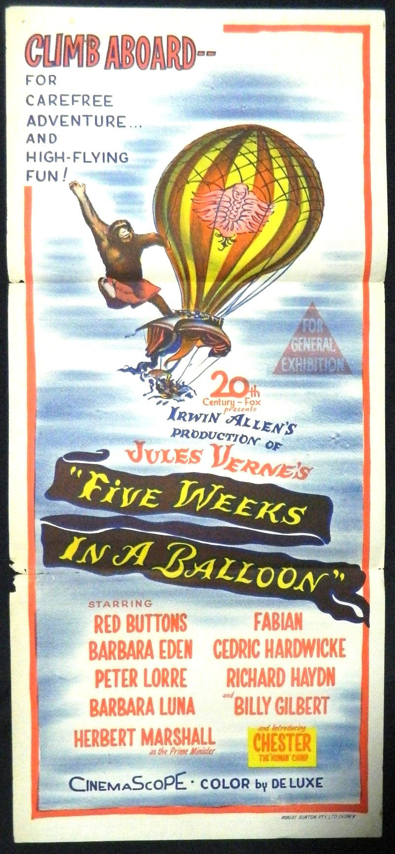 FIVE WEEKS IN A BALLOON (1962) — Original Australian daybill movie poster