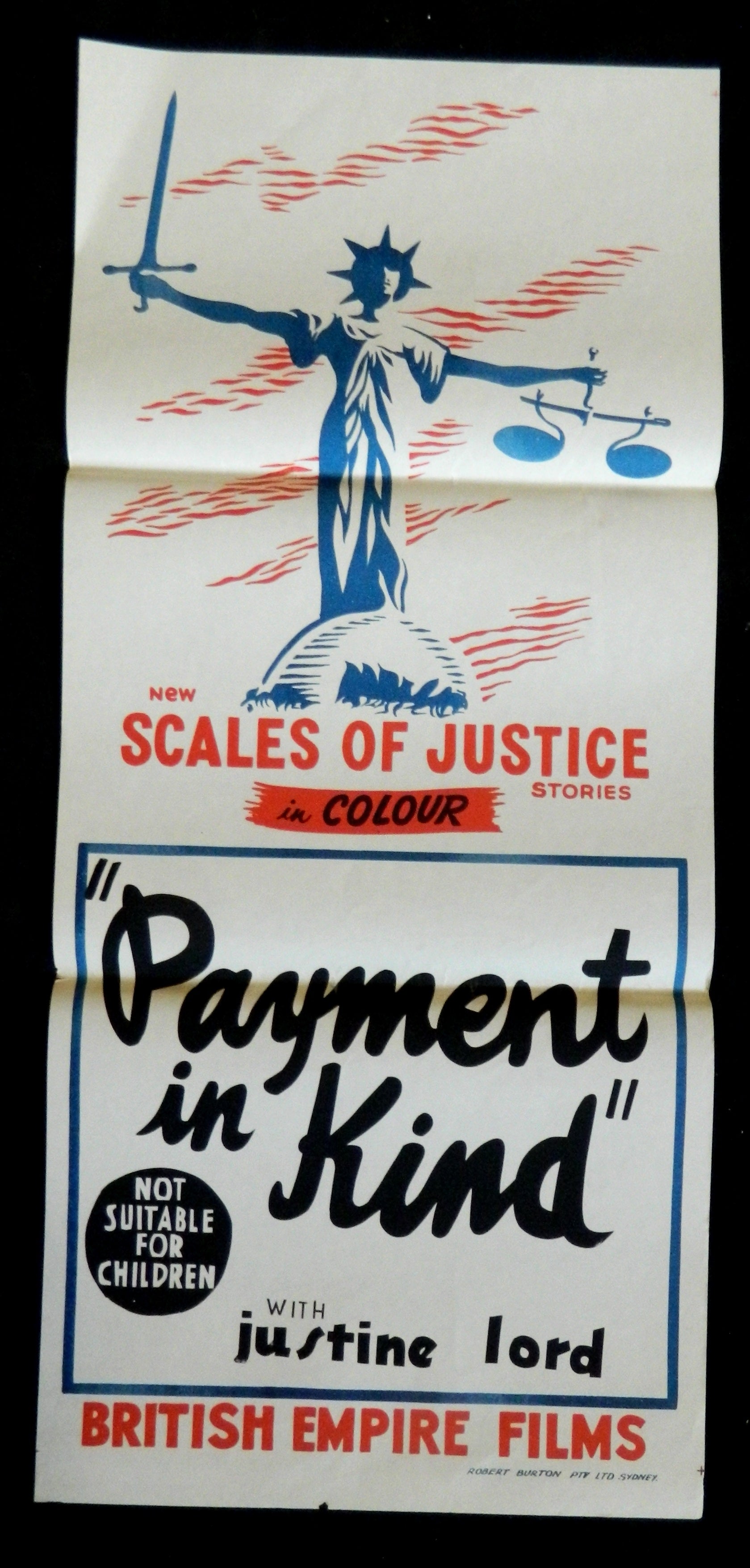 SCALES OF JUSTICE PAYMENT IN KIND   (1966) — Original Australian daybill movie poster