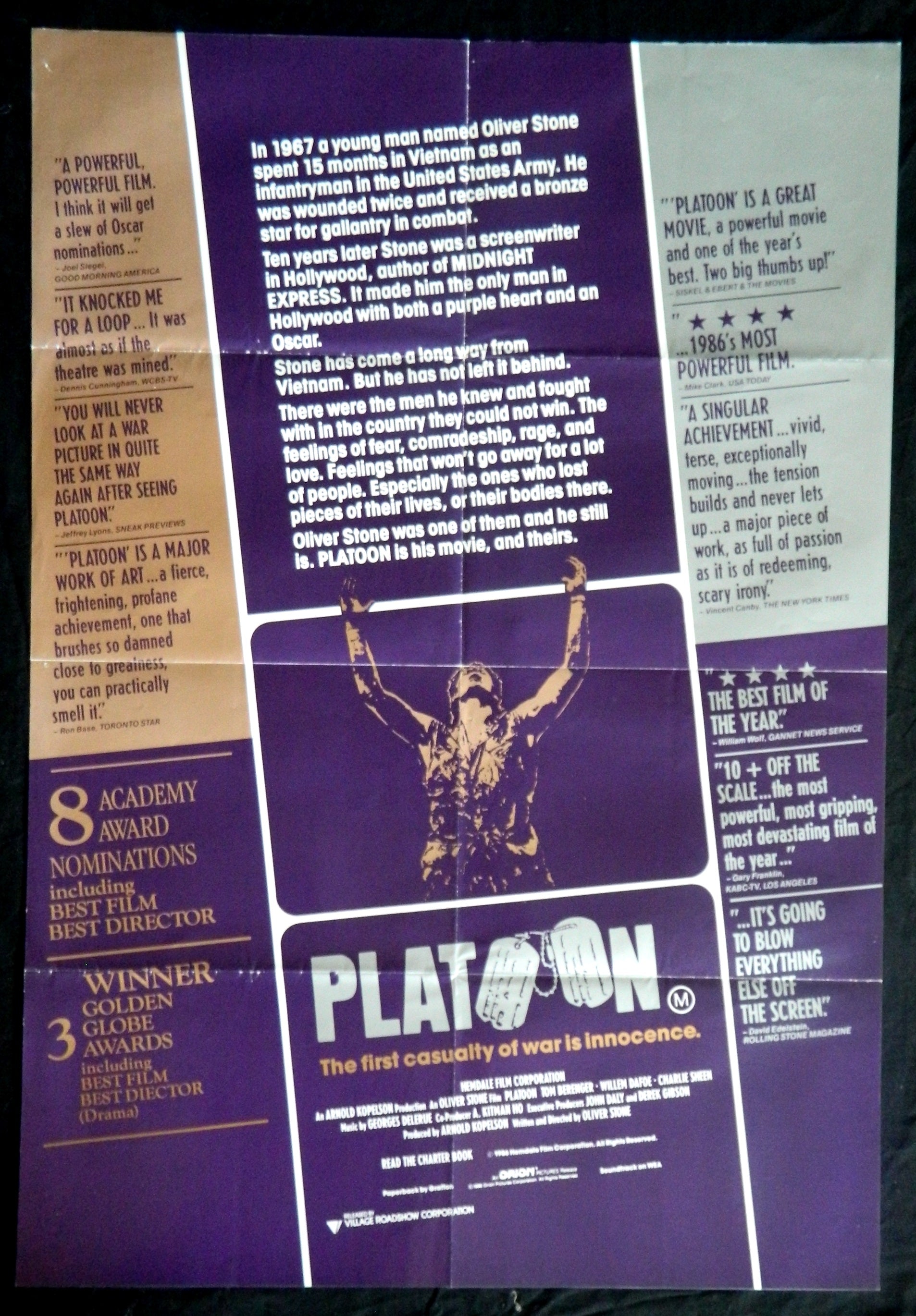 PLATOON (1986)— Original Australian one sheet movie poster