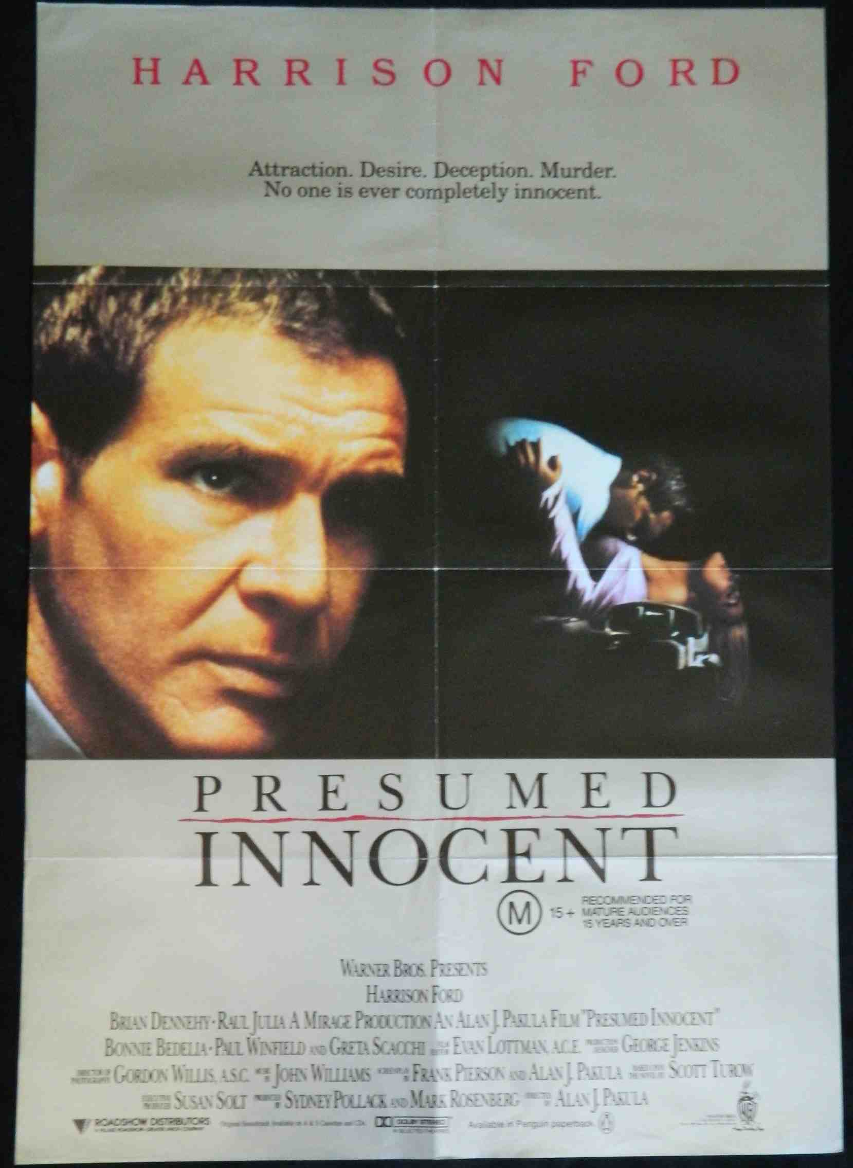 PRESUMED INNOCENT (1990)— Original Australian one sheet movie poster