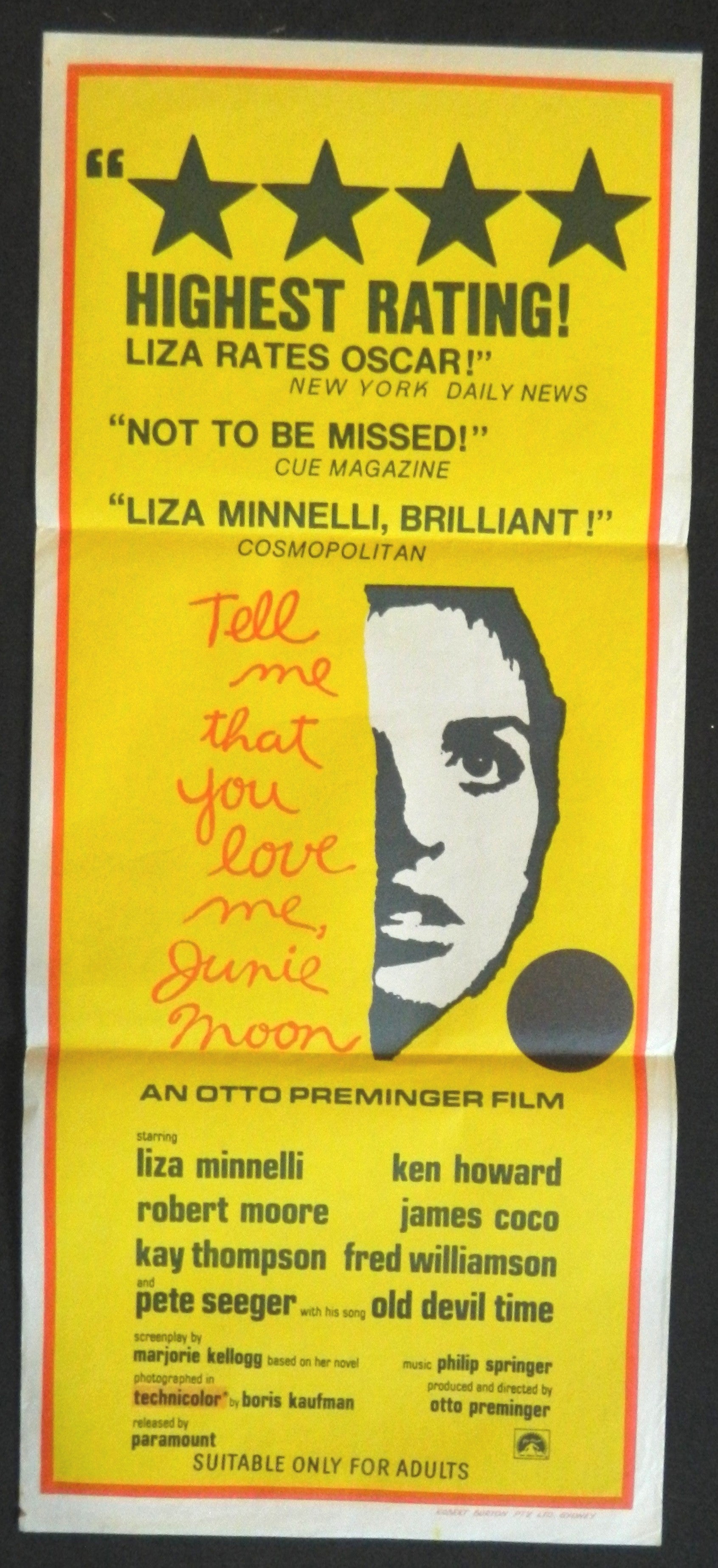 TELL ME THAT YOU LOVE ME JUNIE MOON  (1970) — Original Australian daybill movie poster (Copy)