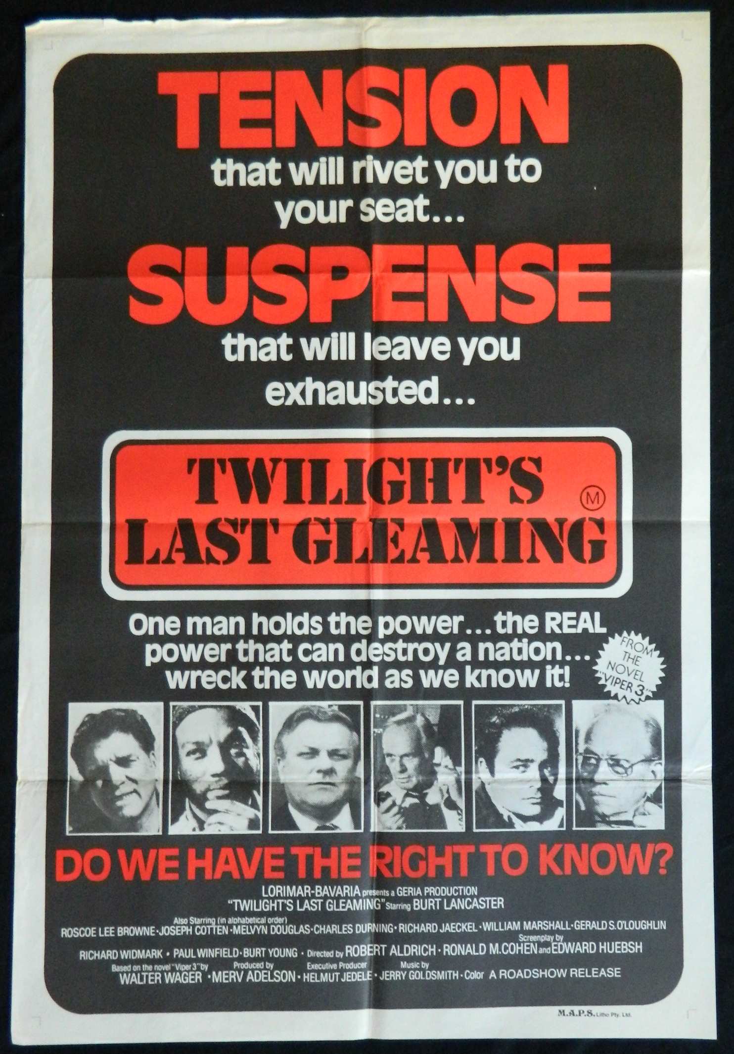 TWILIGHTS LAST GLEAMING  (1977)— Original Australian one sheet movie poster