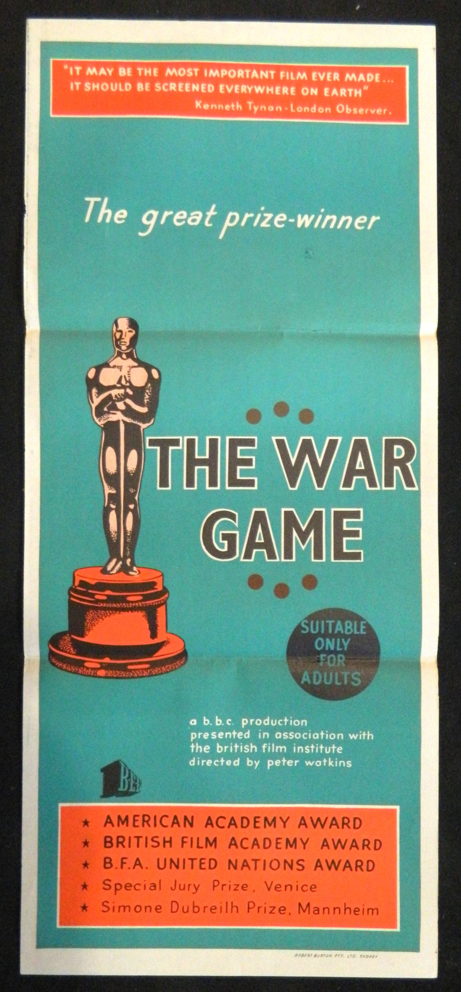 THE WAR GAME (1965) — Original Australian daybill movie poster