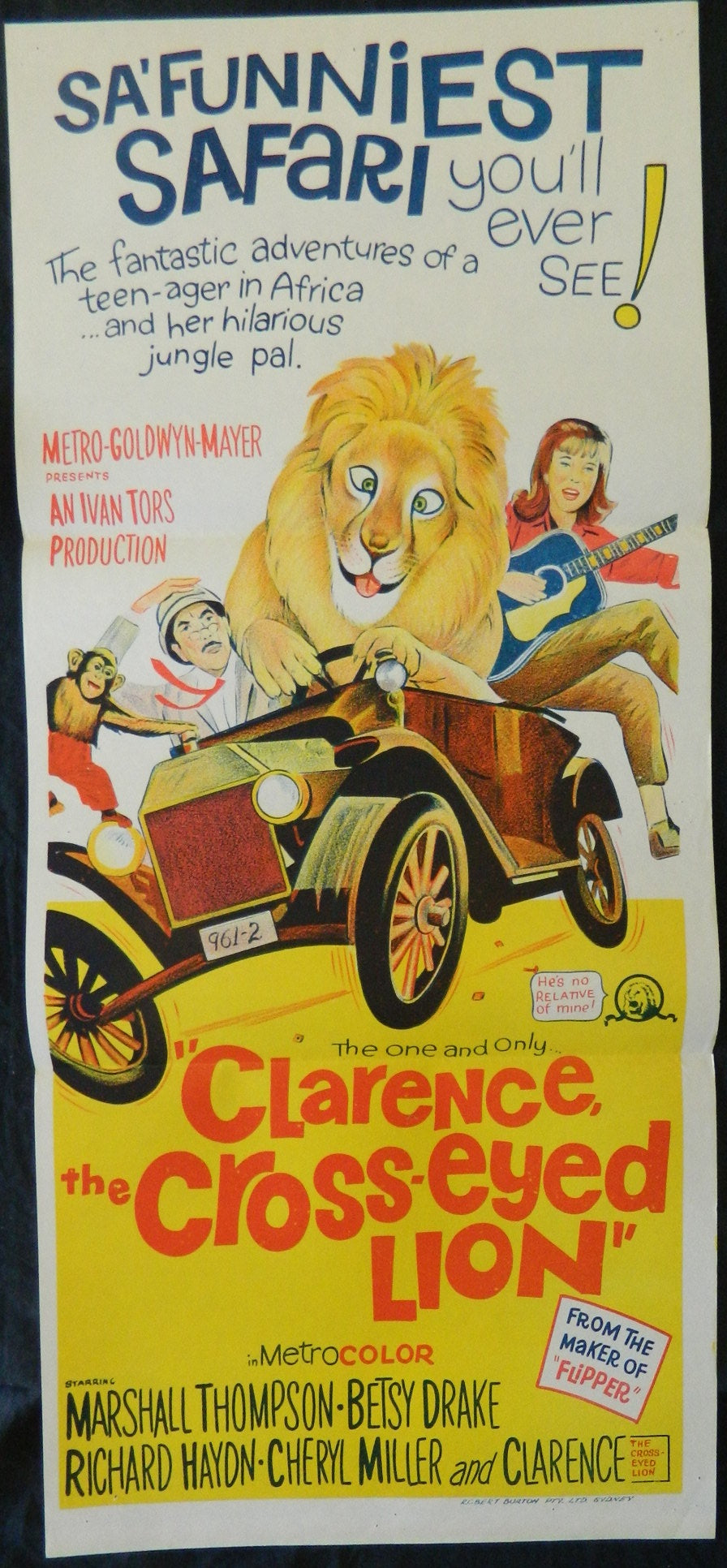 CLARENCE THE CROSSEYED LION (1965)— Original Australian daybill movie poster.