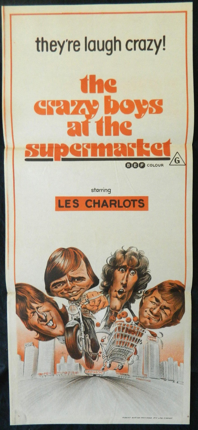 CRAZY BOYS AT THE SUPERMARKET (1974)— Original Australian daybill movie poster.