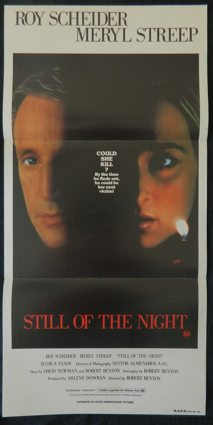 STILL OF THE NIGHT  (1982) — Original Australian daybill movie poster